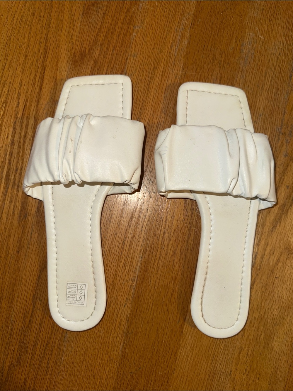 White Ruched Slide Sandals